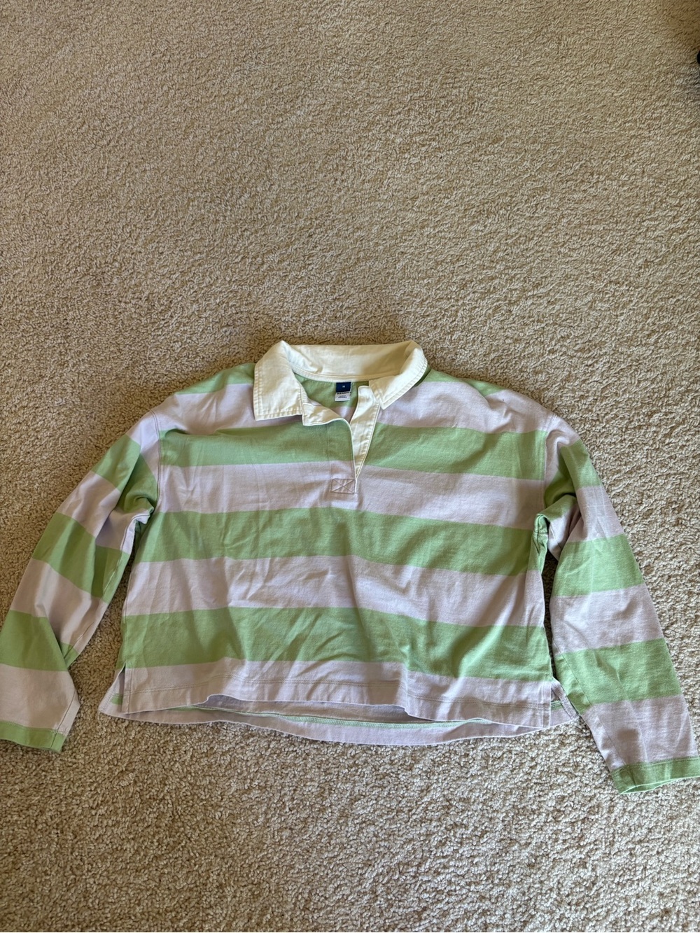 NWOT Old Navy Long-Sleeve Rugby Shirt - Green & Pink Stripes